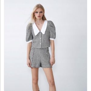 Zara Tweed matching shirt + shorts sizes S/S